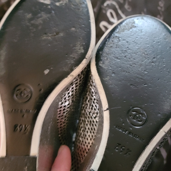 CHANEL SILVER LEATHER LACE UP WEDGE DUSTRESSED BOOTIES O8P - Picture 3 of 16